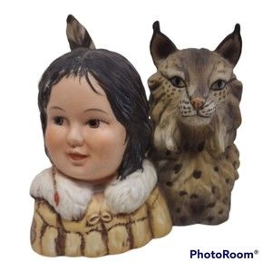 Native American Indian Bobcat Figurine Winter Scouts Vintage 1989 Perillo COA